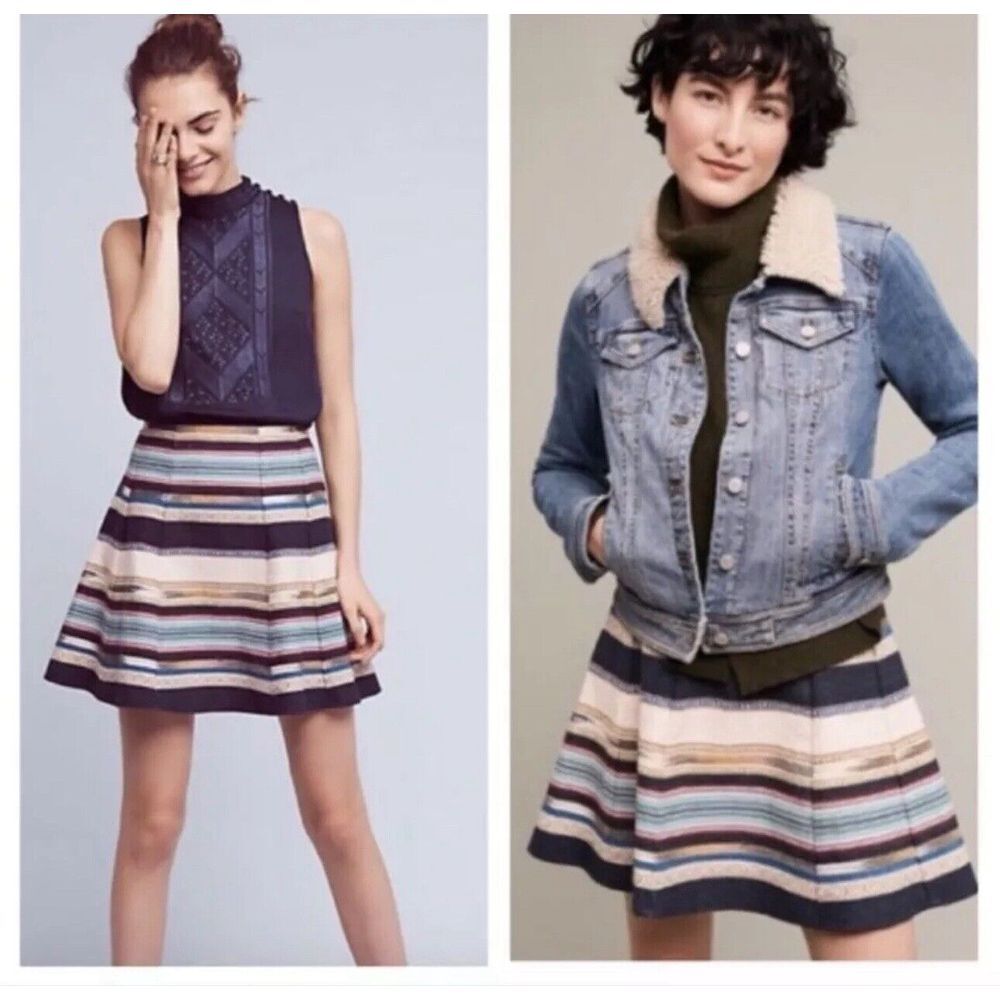 New Anthropologie Chloe Oliver Skirt 12 Hayley Skater Striped Aztec Serape NWT
